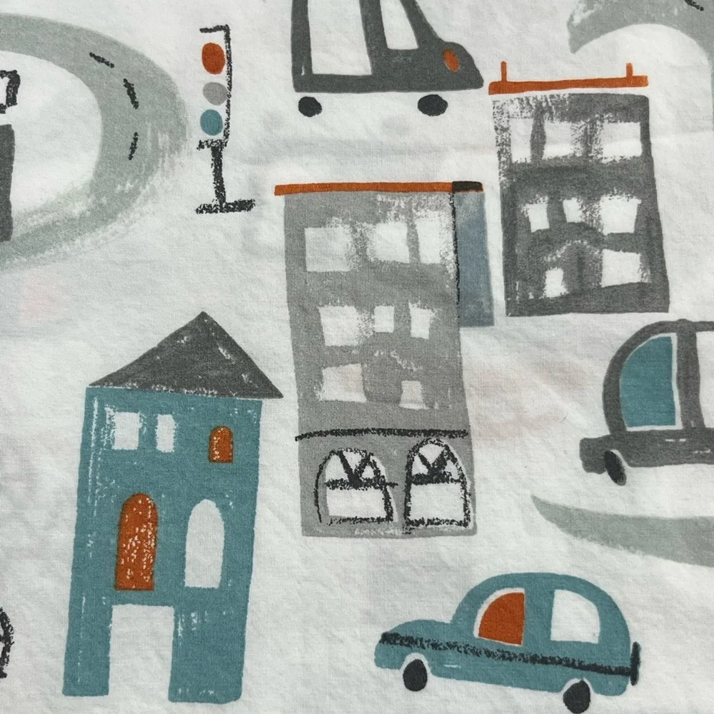 PB Kids Organic City Twin Flat Sheet - White, Gray, Orange, Blue